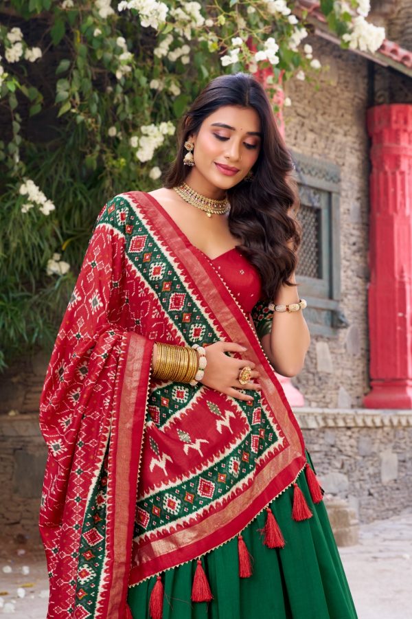 Green Tushar Silk Patola Printed Lehenga Choli - Image 3