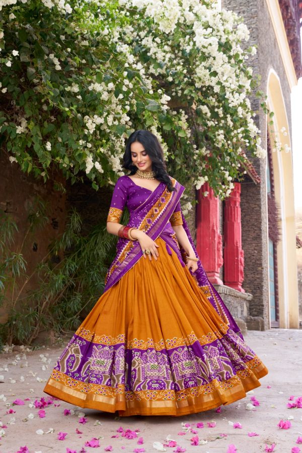 Mustard Tushar Silk Patola Printed Lehenga Choli - Image 2