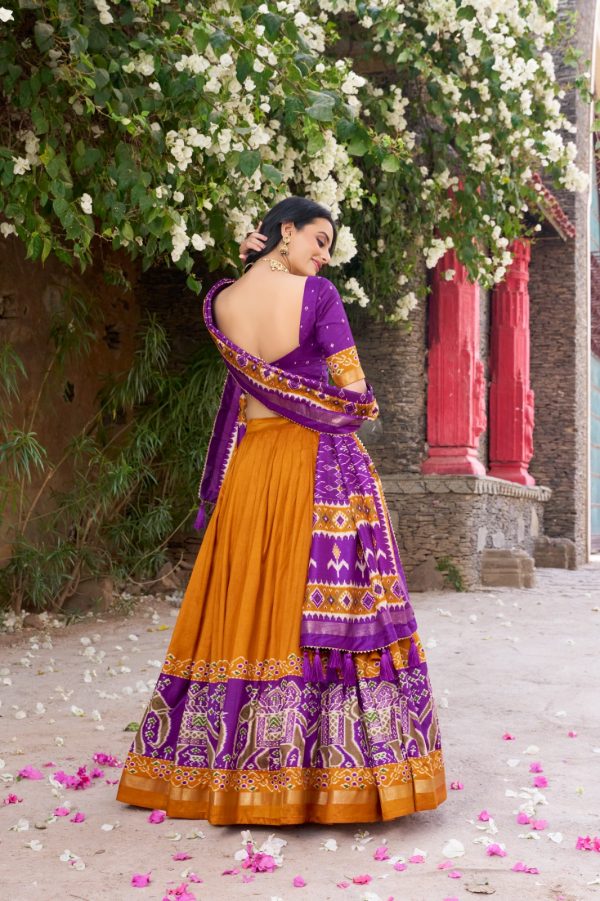 Mustard Tushar Silk Patola Printed Lehenga Choli - Image 3