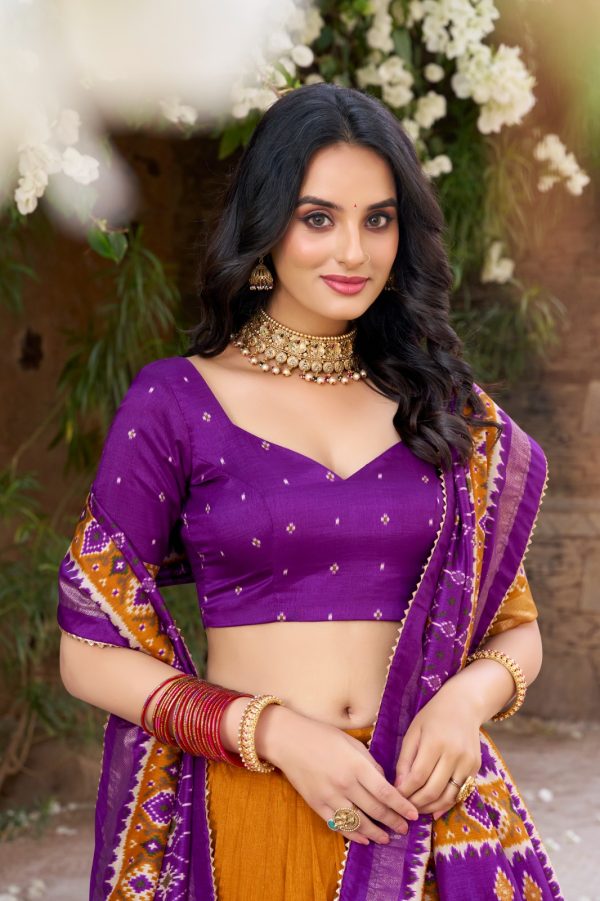 Mustard Tushar Silk Patola Printed Lehenga Choli - Image 4