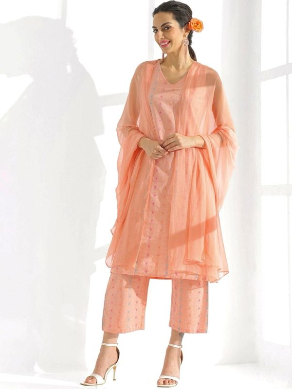Superb Peach Color Pure Cotton Print Salwar Suit