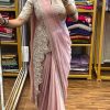 Pink Chinon Embroidery Work Ready To Wear Saree