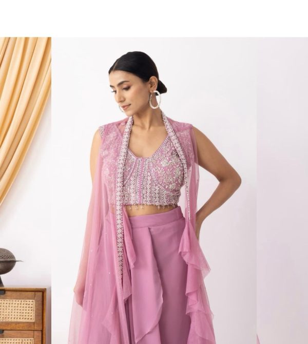 Pink Georgette Beads Sequence Work Lace Dhoti Suit - Image 2