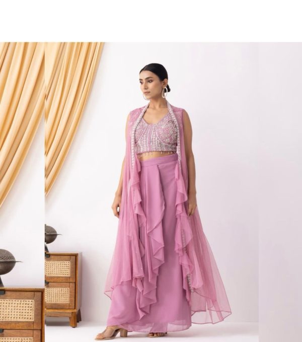 Pink Georgette Beads Sequence Work Lace Dhoti Suit - Image 3