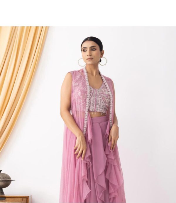 Pink Georgette Beads Sequence Work Lace Dhoti Suit - Image 4