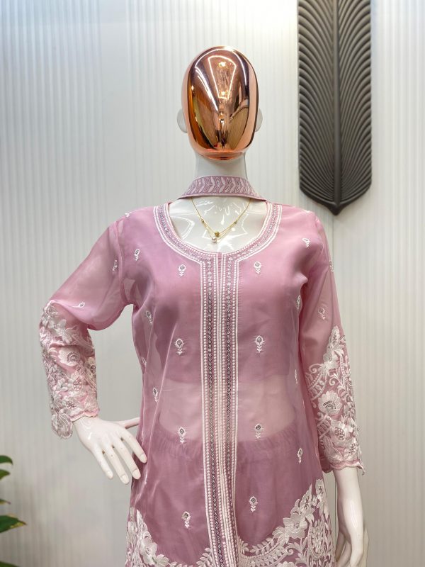 Pink Organza Sequence Work Indo-Western Suit - Image 4