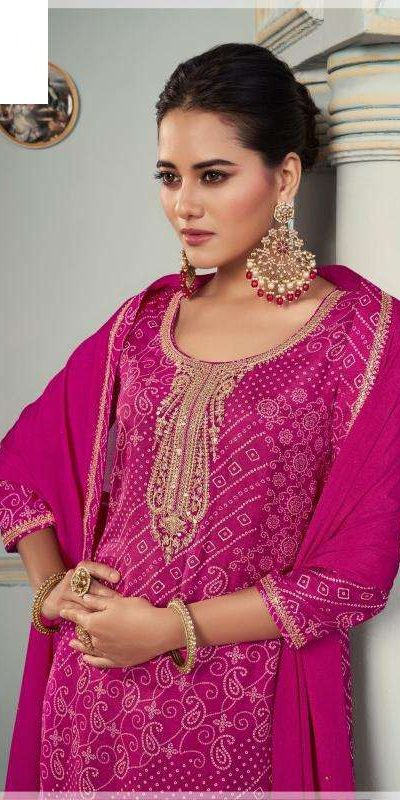 Superb Rani Pink Color Viscose Silk Sequence Work Digital Print Salwar Suit