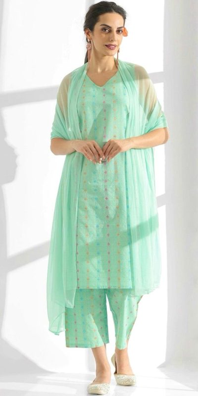 Superb Sky Blue Color Pure Cotton Print Salwar Suit