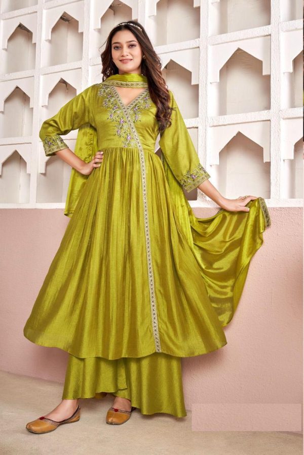 Trendy Light Yellow Color Vichitra Silk Embroidery Work Salwar Suit