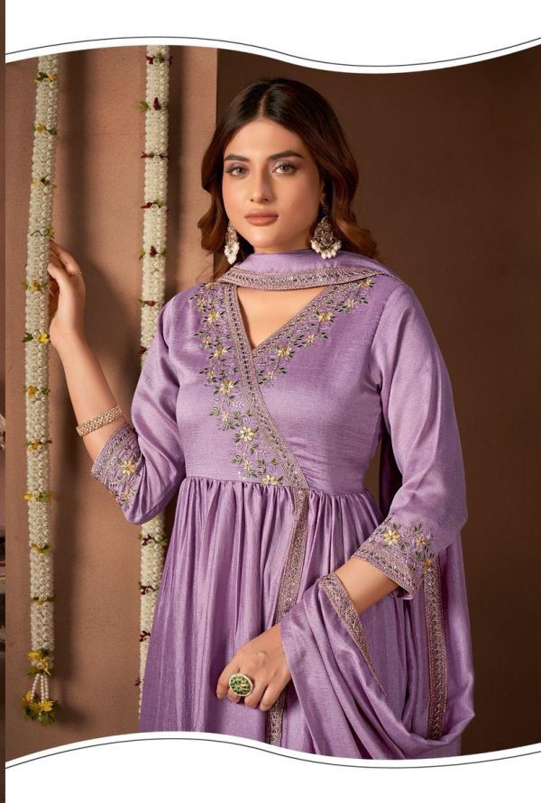 Trendy Purple Color Vichitra Silk Embroidery Work Salwar Suit