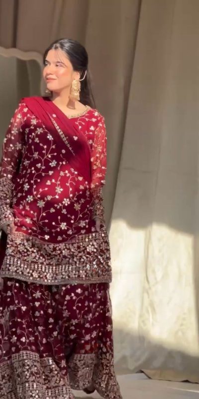 Trendy Red Color Georgette Thread 9mm Sequence Salwar Suit