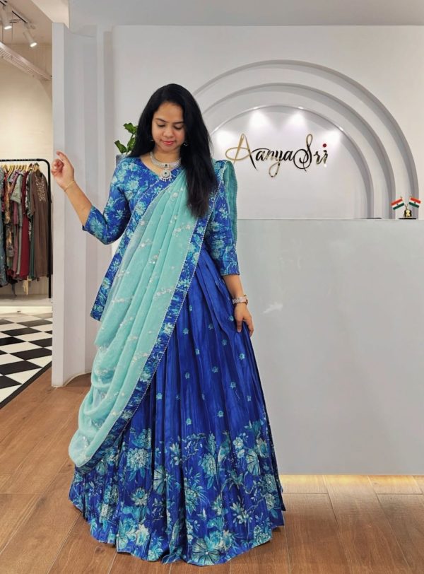 Trendy Royal Blue Color Chinon Digital Print Lehenga Choli