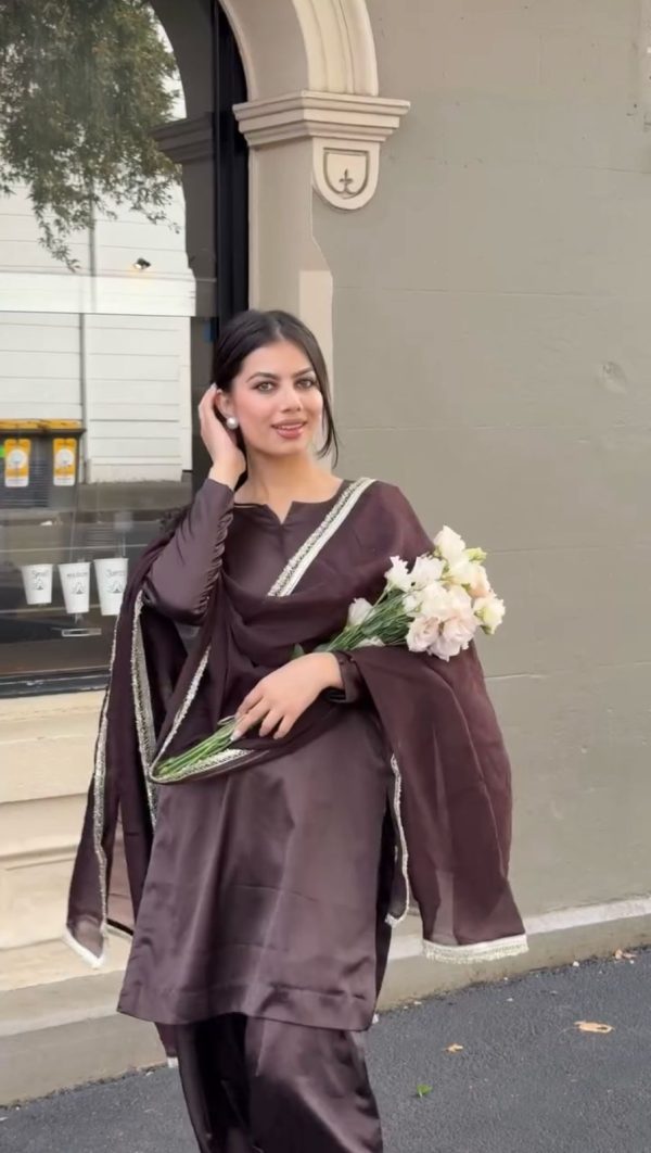 Wine Japan Satin With Full Sleeve Salwar Suit - Image 2