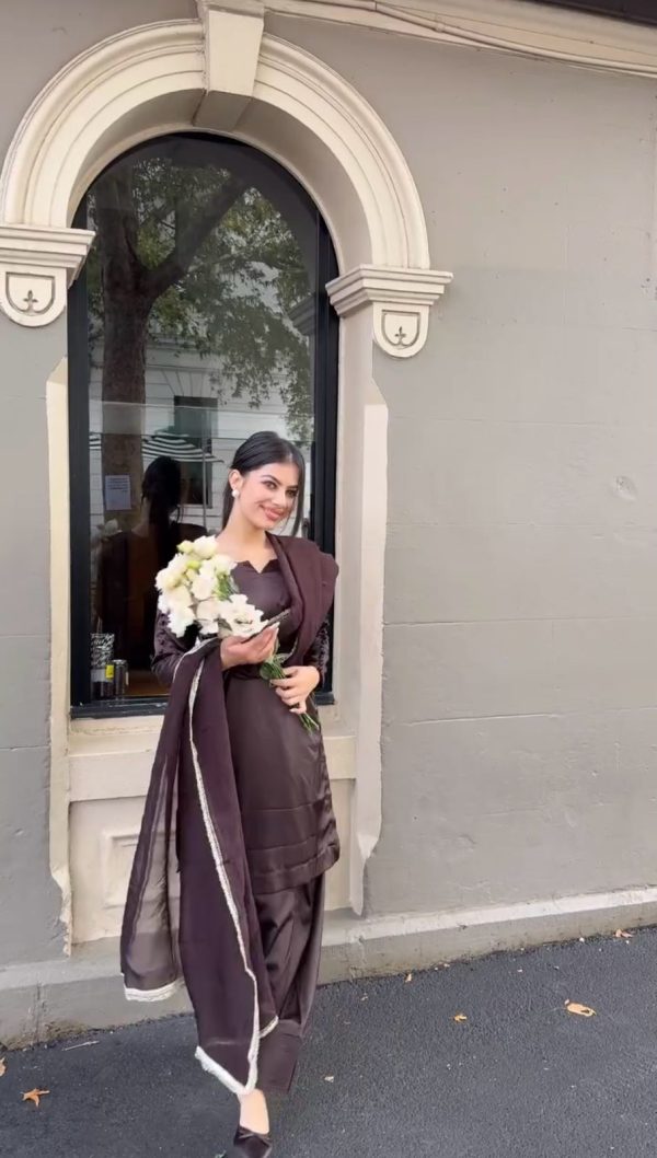 Wine Japan Satin With Full Sleeve Salwar Suit - Image 3