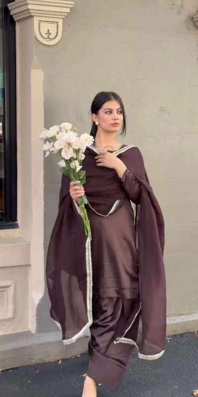 Wonderful Wine Color Japan Satin With Full Sleeve Salwar Suit