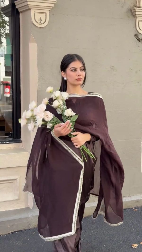 Wine Japan Satin With Full Sleeve Salwar Suit - Image 5