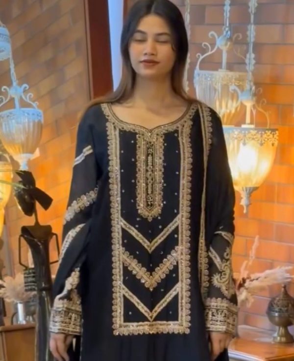 Black Georgette Embroidery Work Salwar Suit - Image 2