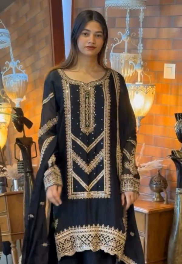 Black Georgette Embroidery Work Salwar Suit - Image 3