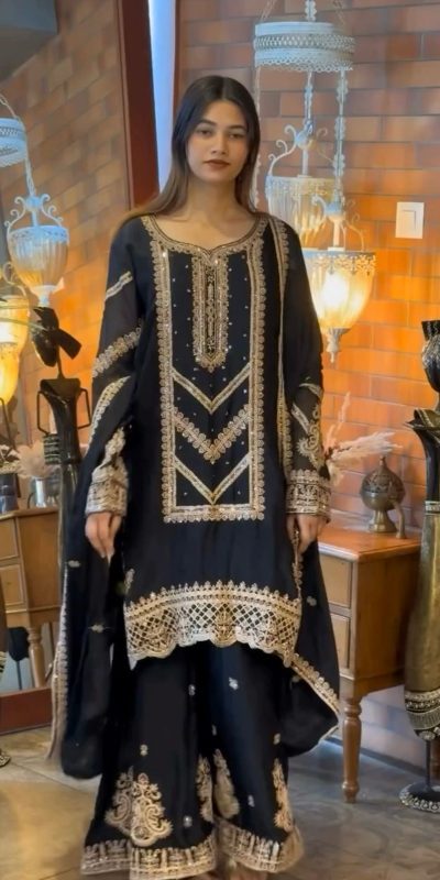 Beautiful Black Color Georgette Embroidery Work Salwar Suit