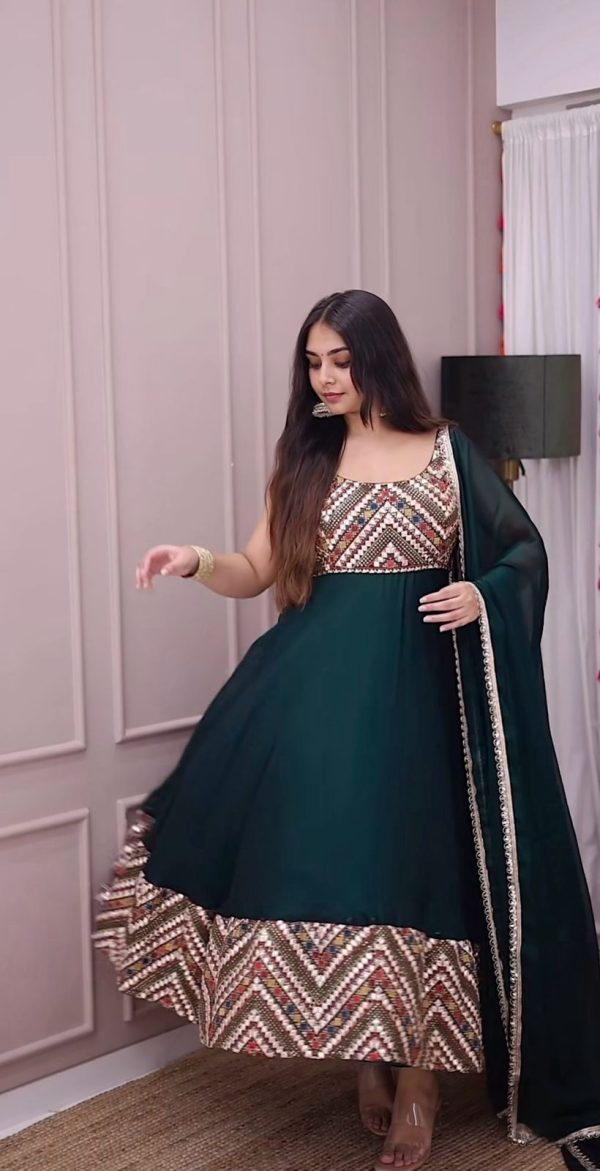 Rama Green Georgette Embroidery Sequence Work Gown - Image 3