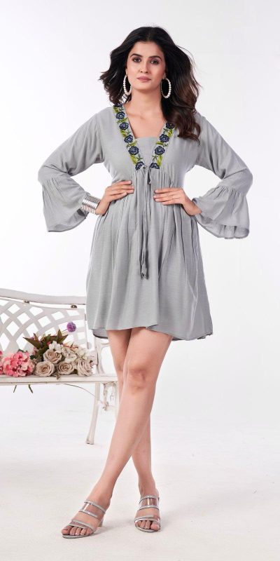 Fancy Grey Color Rayon Heavy Embroidery Work Kurti