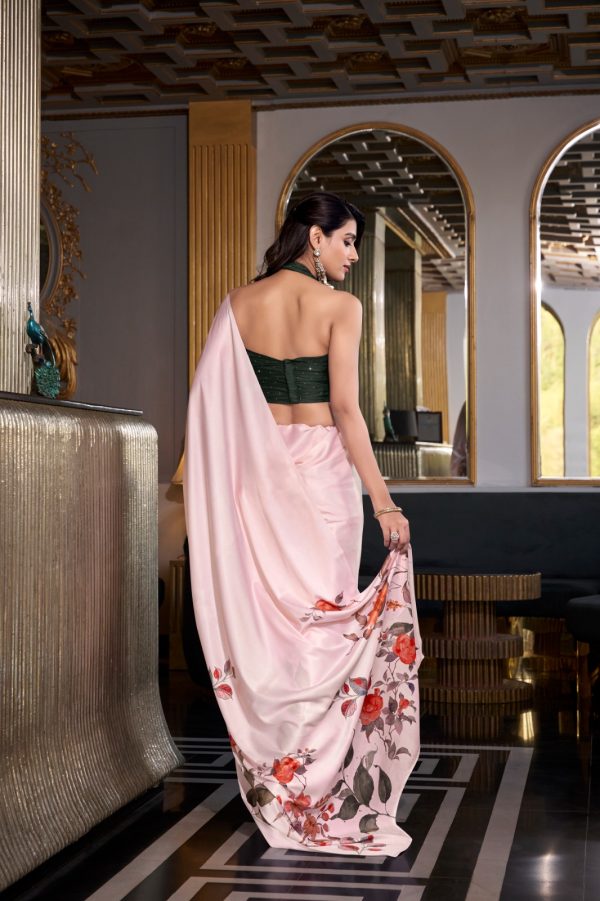White Satin Silk Printed Saree - Image 2