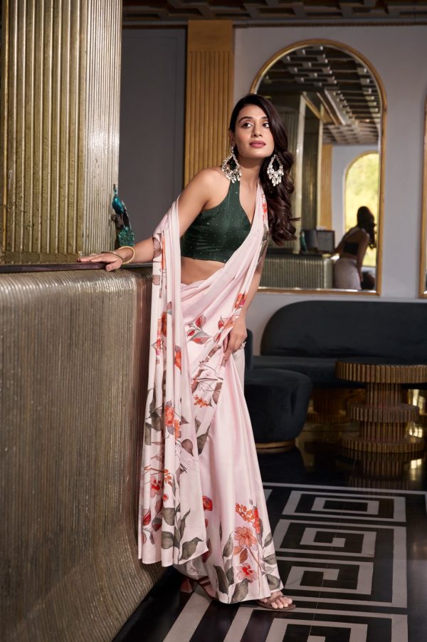 White Satin Silk Printed Saree - Image 3