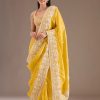 Stylist Yellow Color Gold Crush Sequins Work Fancy Border Saree