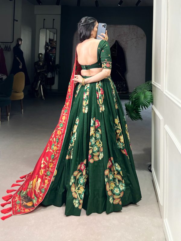 Green Tushar Silk Printed Foil Work Lehenga Choli - Image 2