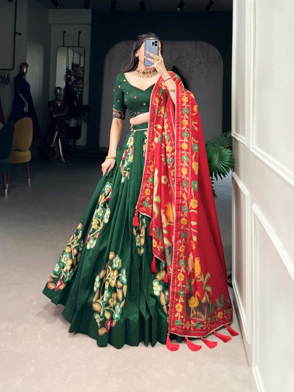 Green Tushar Silk Printed Foil Work Lehenga Choli - Image 4