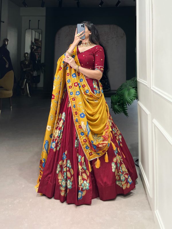 Maroon Tushar Silk Printed Foil Work Lehenga Choli - Image 2
