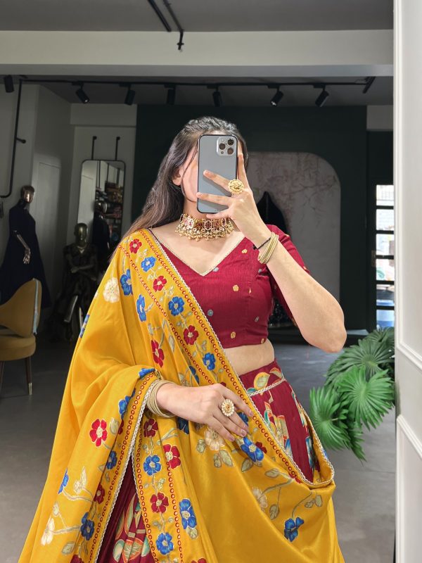 Maroon Tushar Silk Printed Foil Work Lehenga Choli - Image 3