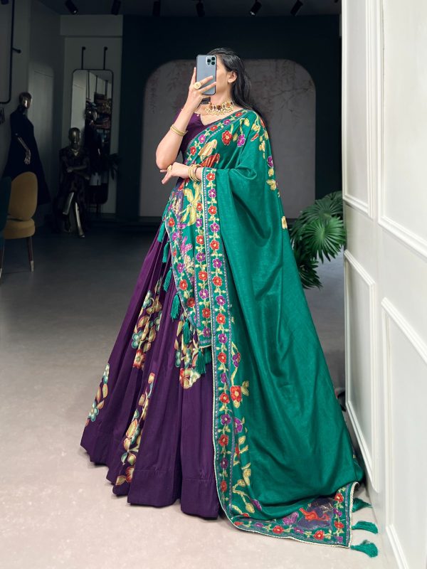 Purple Tushar Silk Printed Foil Work Lehenga Choli - Image 2