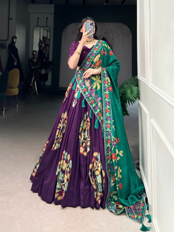 Purple Tushar Silk Printed Foil Work Lehenga Choli - Image 4