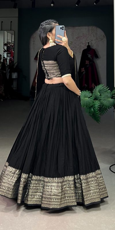 LNB 1906 Black Color Pure Chanderi Plain With Zari Weaving Work Border Lehenga Choli Wedding, Party, Festive, Events Etc. Delivery 4-6 Working Days Rs 1999 | Lehenga, Bollywood Lehenga, Creative Lehenga, Designer Lehenga, Embroidered Lehenga, Party Wear Lehenga