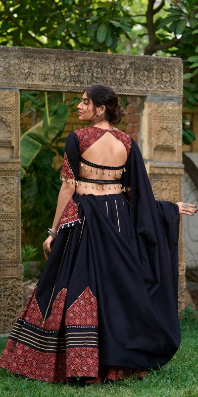 LNB 1671 Black Color Pure Cotton Plain Printed Mirror Work Gota Patti Lehenga Choli Wedding, Party, Festive, Events Etc. Delivery 4-6 Working Days Rs 3999 | Lehenga, Bollywood Lehenga, Creative Lehenga, Designer Lehenga, Embroidered Lehenga, Party Wear Lehenga