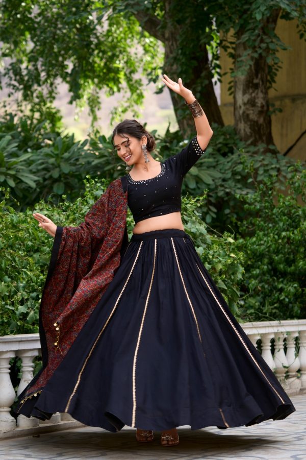 LNB 1697 Black Color Pure Cotton Plain With Gota Patti Touch Up Lehenga Choli Wedding, Party, Festive, Events Etc. Delivery 4-6 Working Days Rs 3499 | Lehenga, Bollywood Lehenga, Creative Lehenga, Designer Lehenga, Embroidered Lehenga, Party Wear Lehenga
