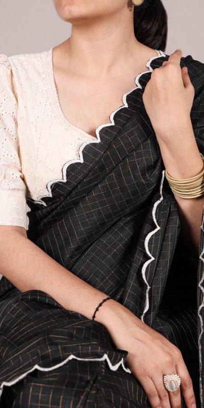 YNF 7105 Black Color Gadhawal Chex Arca Work Saree Casual, Wedding, Festive, Events . Expected Delivery  4-6 Working Days @1599/- only                                                                                | Sarees, Bollywood Sarees, Creative Sarees, Designer Sarees, Embroidered Sarees, Ethnic Saree, Modern Digital sarees, Party Wear Sarees