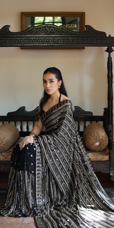 DF 3451 Black Color Faux Georgette 5mm Sequence Embroidery Work Saree Casual, Wedding, Festive, Events . Expected Delivery  4-6 Working Days @1799/- only                                                 | Sarees, Bollywood Sarees, Creative Sarees, Designer Sarees, Embroidered Sarees, Ethnic Saree, Modern Digital sarees, Party Wear Sarees