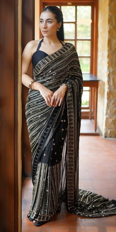 DF 3451 Black Color Faux Georgette 5mm Sequence Embroidery Work Saree Casual, Wedding, Festive, Events . Expected Delivery  4-6 Working Days @1799/- only                                                 | Sarees, Bollywood Sarees, Creative Sarees, Designer Sarees, Embroidered Sarees, Ethnic Saree, Modern Digital sarees, Party Wear Sarees