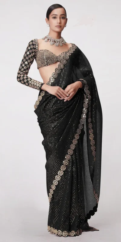 DF 3429 Black Color Faux Georgette 5mm Sequence Work Saree Casual, Wedding, Festive, Events . Expected Delivery  4-6 Working Days @2199/- only                                        | Sarees, Bollywood Sarees, Creative Sarees, Designer Sarees, Embroidered Sarees, Ethnic Saree, Modern Digital sarees, Party Wear Sarees