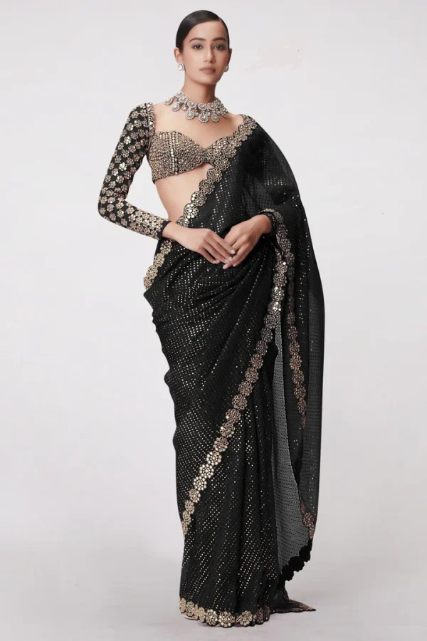 DF 3429 Black Color Faux Georgette 5mm Sequence Work Saree Casual, Wedding, Festive, Events . Expected Delivery  4-6 Working Days @2199/- only                                        | Sarees, Bollywood Sarees, Creative Sarees, Designer Sarees, Embroidered Sarees, Ethnic Saree, Modern Digital sarees, Party Wear Sarees