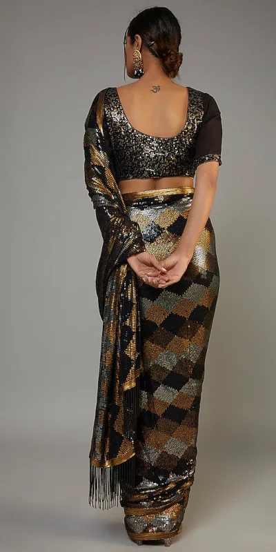 DF 3426 Black Color Georgette 5MM Sequins Embroidery Work Saree Casual, Wedding, Festive, Events . Expected Delivery  4-6 Working Days @1749/- only                                                 | Sarees, Bollywood Sarees, Creative Sarees, Designer Sarees, Embroidered Sarees, Ethnic Saree, Modern Digital sarees, Party Wear Sarees