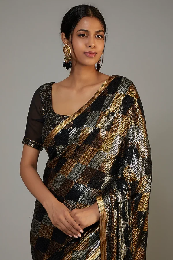 DF 3426 Black Color Georgette 5MM Sequins Embroidery Work Saree Casual, Wedding, Festive, Events . Expected Delivery  4-6 Working Days @1749/- only                                                 | Sarees, Bollywood Sarees, Creative Sarees, Designer Sarees, Embroidered Sarees, Ethnic Saree, Modern Digital sarees, Party Wear Sarees