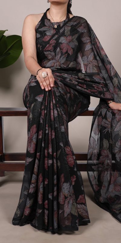 YNF 7052 Black Color Lurex Brasso Floral Viscose Brasso Saree Casual, Wedding, Festive, Events . Expected Delivery  4-6 Working Days @1799/- only                                                                                | Sarees, Bollywood Sarees, Creative Sarees, Designer Sarees, Embroidered Sarees, Ethnic Saree, Modern Digital sarees, Party Wear Sarees