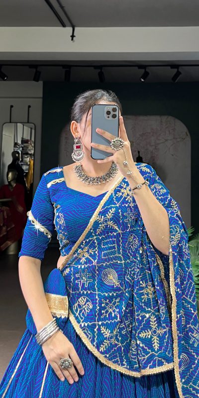 LNB 1701 Blue Color Georgette Bandhej Print And Embossed Lace Lehenga Choli Wedding, Party, Festive, Events Etc. Delivery 4-6 Working Days Rs 3999 | Lehenga, Bollywood Lehenga, Creative Lehenga, Designer Lehenga, Embroidered Lehenga, Party Wear Lehenga