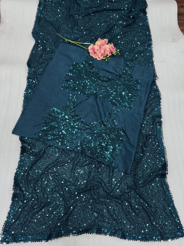DF 3433 Blue Color Georgette 5mm Khichdi Sequence Embroidery Work Saree Casual, Wedding, Festive, Events . Expected Delivery  4-6 Working Days @1799/- only                                                                                | Sarees, Bollywood Sarees, Creative Sarees, Designer Sarees, Embroidered Sarees, Ethnic Saree, Modern Digital sarees, Party Wear Sarees