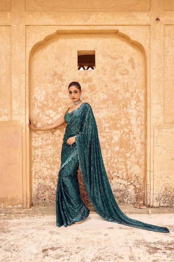 DF 3433 Blue Color Georgette 5mm Khichdi Sequence Embroidery Work Saree Casual, Wedding, Festive, Events . Expected Delivery  4-6 Working Days @1799/- only                                                                                | Sarees, Bollywood Sarees, Creative Sarees, Designer Sarees, Embroidered Sarees, Ethnic Saree, Modern Digital sarees, Party Wear Sarees