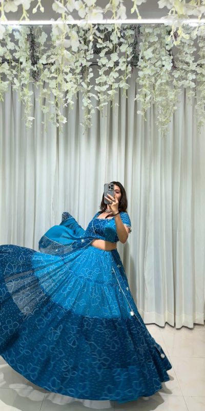 LG 647 Blue Color Printed Georgette Real Mirror Work Lehenga Choli Wedding, Party, Festive, Events Etc. Delivery 4-6 Working Days Rs 2099 | Lehenga, Bollywood Lehenga, Creative Lehenga, Designer Lehenga, Embroidered Lehenga, Party Wear Lehenga
