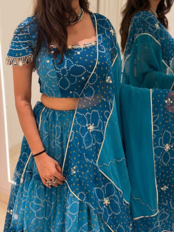 LG 647 Blue Color Printed Georgette Real Mirror Work Lehenga Choli Wedding, Party, Festive, Events Etc. Delivery 4-6 Working Days Rs 2099 | Lehenga, Bollywood Lehenga, Creative Lehenga, Designer Lehenga, Embroidered Lehenga, Party Wear Lehenga
